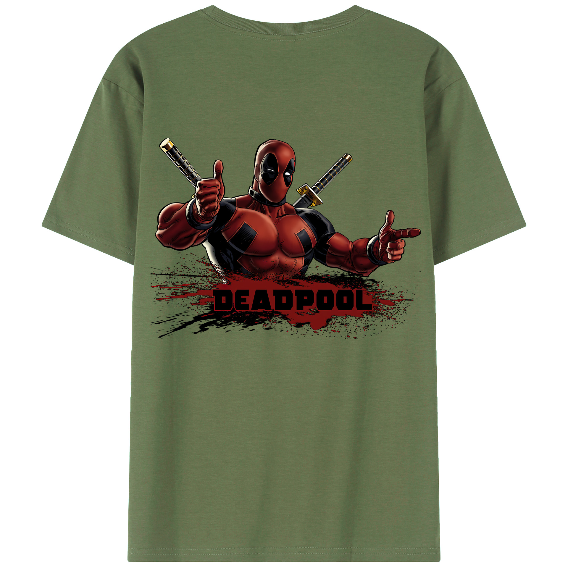 （画像用） Deadpool デッドプール 綿100％ メンズ半袖Tシャツ（バックプリント） 通気性